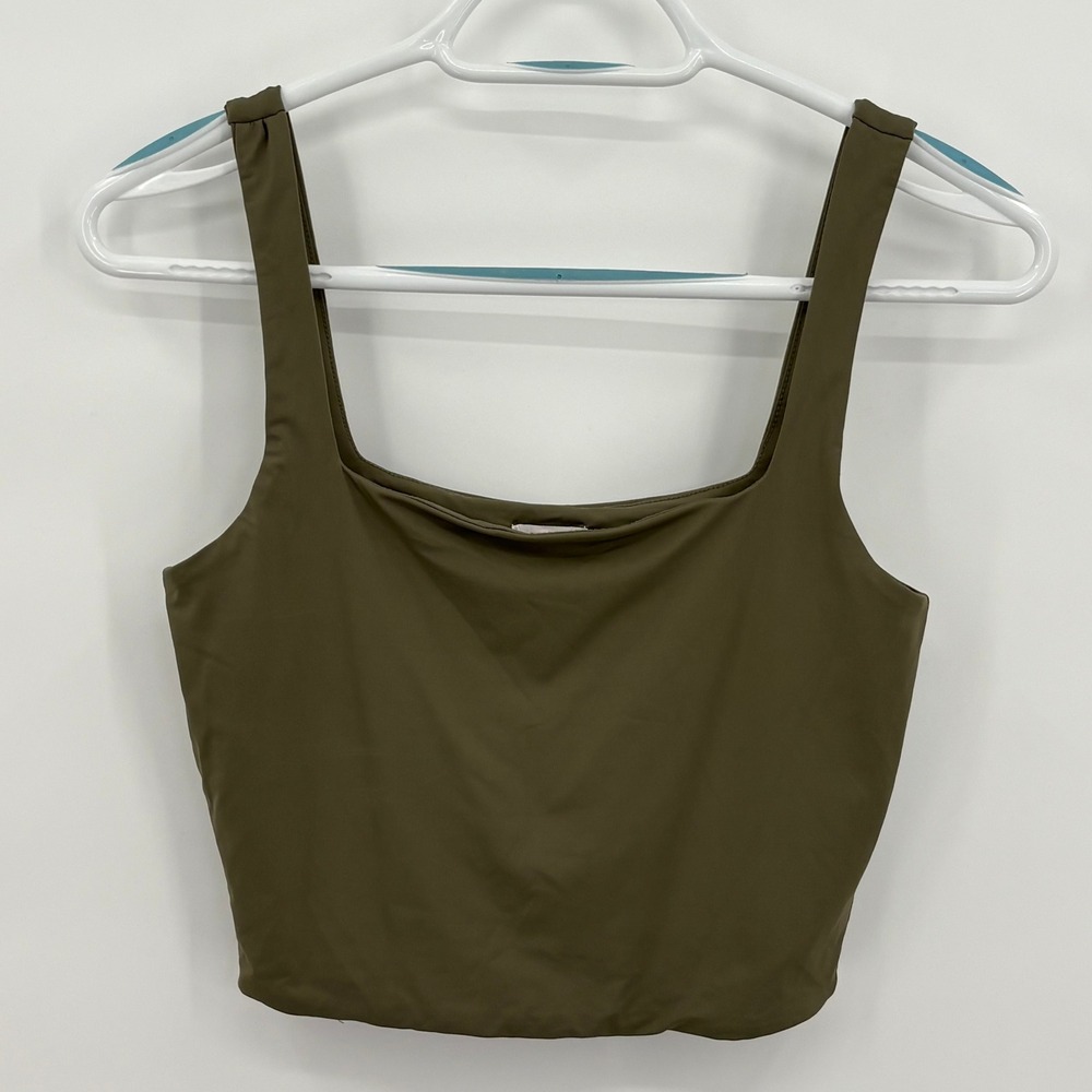 Garage Olive‎ Green Square Neck Cropped Tank Top Double Layered Sleeveless